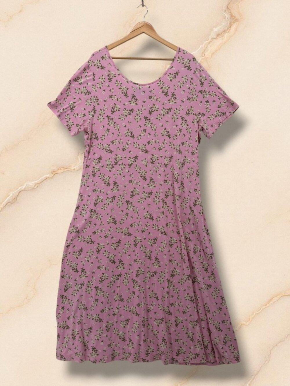 Draper James Pink Green Floral Viscose Spandex Crew Neck Dress XXL